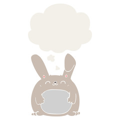 cartoon rabbit and thought bubble in retro style