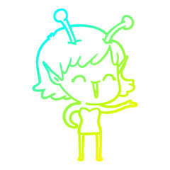 cold gradient line drawing cartoon alien girl laughing