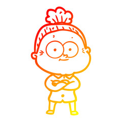 warm gradient line drawing cartoon happy old woman