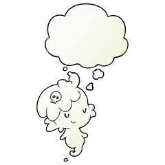 cartoon ghost and thought bubble in smooth gradient style
