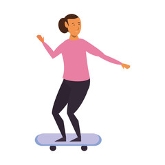 Woman riding on skateboard isolated cartoon