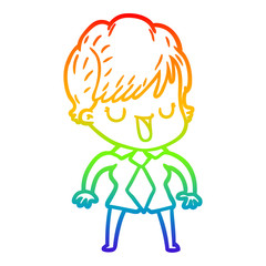 rainbow gradient line drawing cartoon woman talking