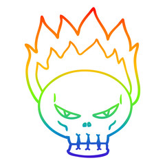 rainbow gradient line drawing cartoon flaming skull