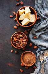 Cocoa beans, powder and butter