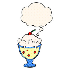 cartoon dessert and thought bubble in comic book style