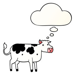 cartoon cow and thought bubble in smooth gradient style