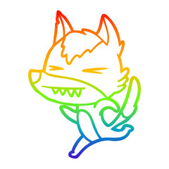 Fototapeta premium rainbow gradient line drawing angry wolf running