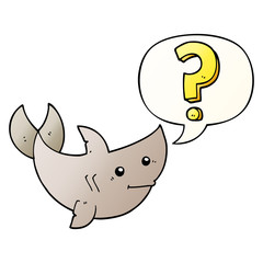 cartoon shark asking question and speech bubble in smooth gradient style