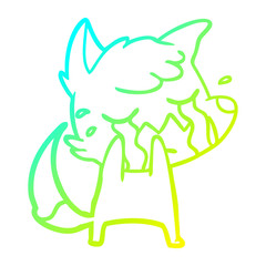 cold gradient line drawing crying fox cartoon
