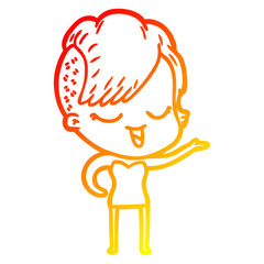 warm gradient line drawing happy cartoon girl