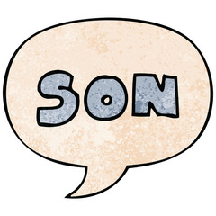 cartoon word son and speech bubble in retro texture style