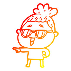 warm gradient line drawing cartoon happy woman wearing spectacles