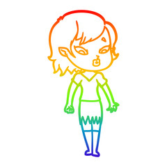 rainbow gradient line drawing cute cartoon vampire girl