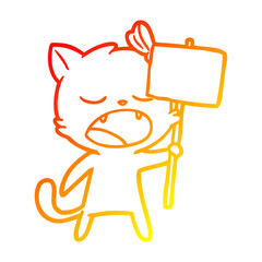 warm gradient line drawing cartoon yawning cat