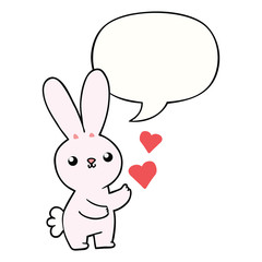 cute cartoon rabbit and love hearts and speech bubble