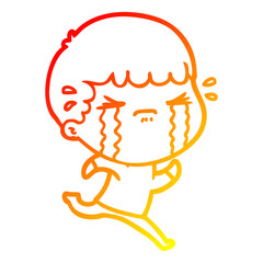 warm gradient line drawing cartoon man crying