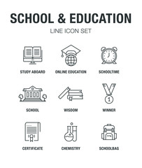 SCHOOL & EDUCATION LINE ICON SET