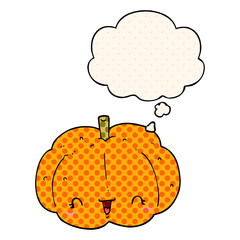 cartoon pumpkin and thought bubble in comic book style