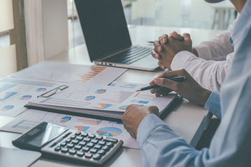 Administrator business man financial inspector and secretary making report calculating balance....