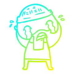 cold gradient line drawing cartoon bearded man crying