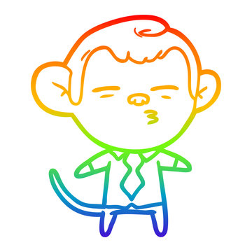 recommend clip art: rainbow gradient line drawing cartoon suspicious monkey