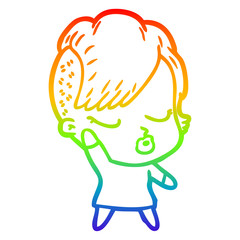 rainbow gradient line drawing cartoon pretty hipster girl