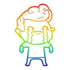 rainbow gradient line drawing cartoon man crying
