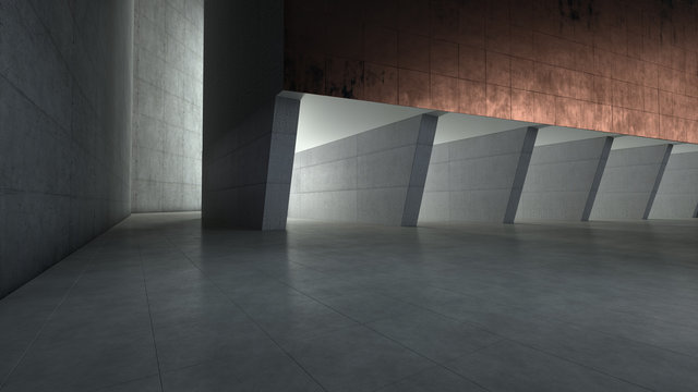 Empty dark abstract modern concrete interior. 3D illustration. 3D rendering.