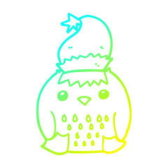 cold gradient line drawing cute cartoon owl wearing christmas hat