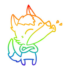 rainbow gradient line drawing howling wolf cartoon