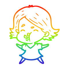 rainbow gradient line drawing cartoon girl pulling face