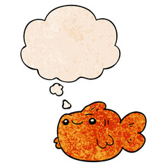 cartoon fish and thought bubble in grunge texture pattern style