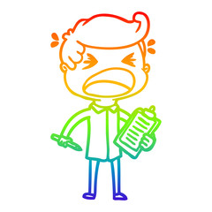 rainbow gradient line drawing cartoon shouting salesman