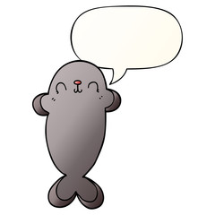 cartoon seal and speech bubble in smooth gradient style
