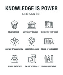 KNOWLEDGE IS POWER LINE ICON SET