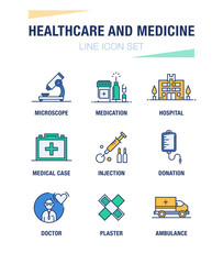 HEALTHCARE AND MEDICINE LINE ICON SET