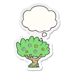 cartoon tree and thought bubble as a printed sticker