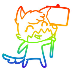 Obraz premium rainbow gradient line drawing happy cartoon fox