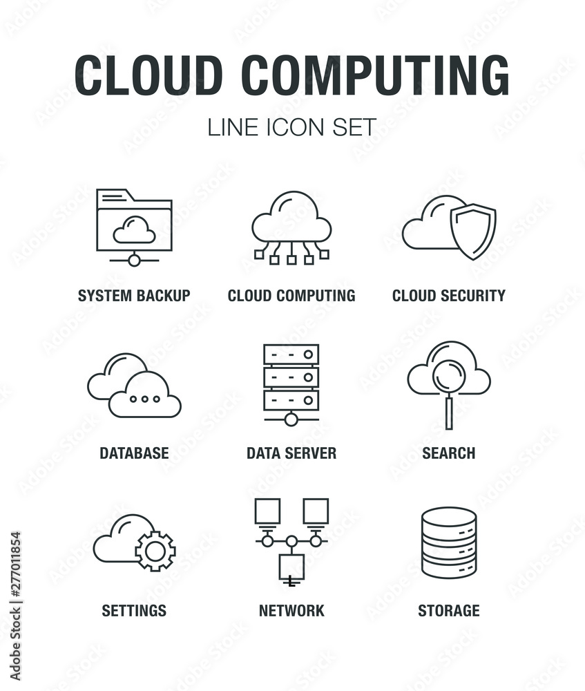 Poster cloud computing line icon set
