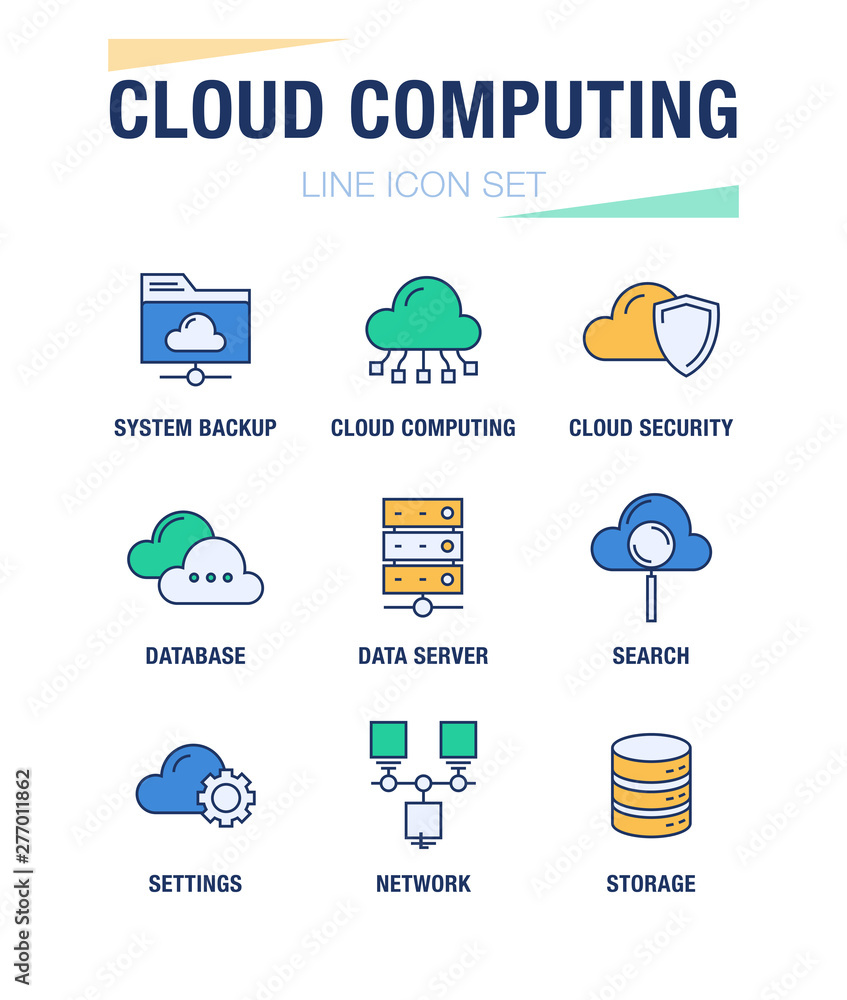 Poster cloud computing line icon set