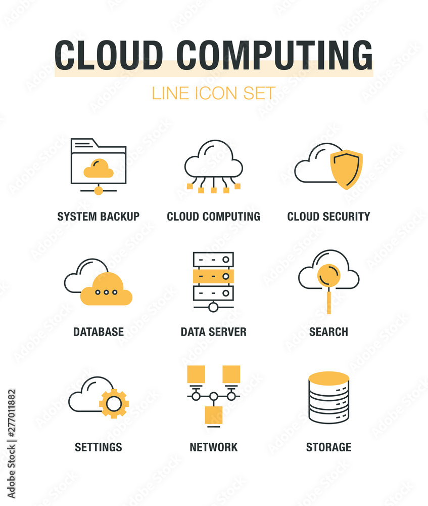 Poster cloud computing line icon set
