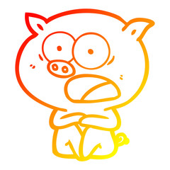 warm gradient line drawing shocked cartoon pig sitting down