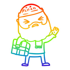 rainbow gradient line drawing cartoon man with beard