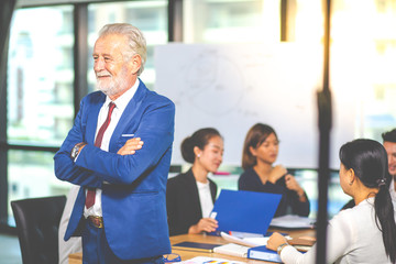 business teamwork concept. Group of business people with businessman leader on foreground