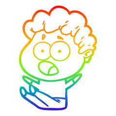 rainbow gradient line drawing cartoon man gasping in surprise