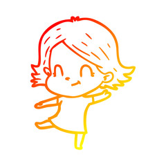Fototapeta premium warm gradient line drawing cartoon friendly girl