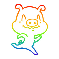 rainbow gradient line drawing nervous cartoon pig