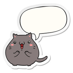 happy cartoon cat and speech bubble sticker