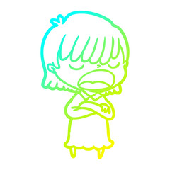 cold gradient line drawing cartoon woman talking loudly