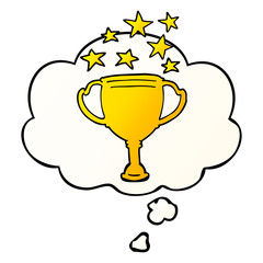 cartoon sports trophy and thought bubble in smooth gradient style